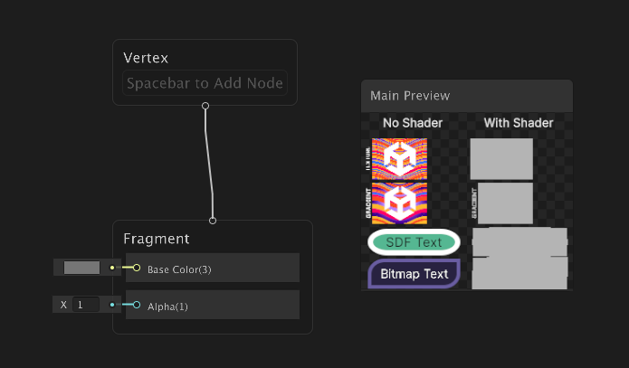 Вид редактора по умолчанию Shader Graph для отображения UI