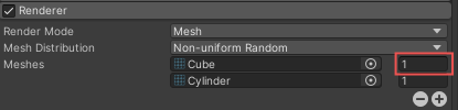 Окно модуля Renderer Inspector с выделенным вводом Mesh Weightings