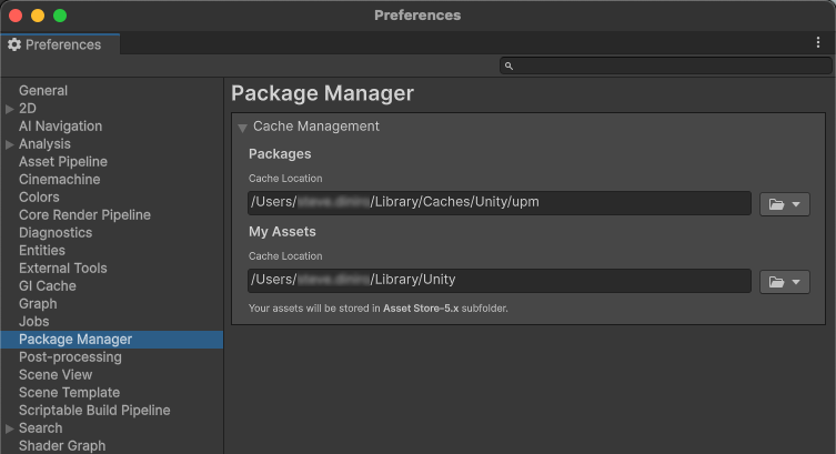 Окно Настройки с выбранной категорией Package Manager