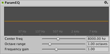 AudioGroup Inspector отображает настраиваемые свойства эффекта Audio Parametric Equalizer.