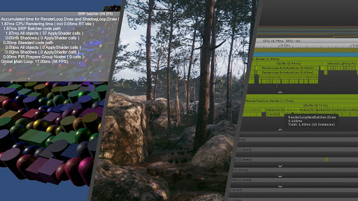 Бачер Scriptable Render Pipeline (SRP) сокращает время CPU, необходимое Unity для рендеринга сцен с большим количеством материалов, использующих один и тот же вариант шейдера.