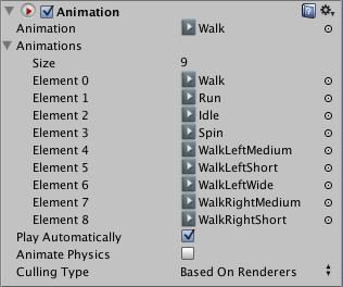 Inspector компонента Animation
