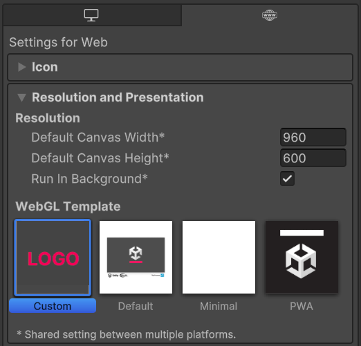 Изображение разрешения и окна презентации с пользовательским шаблоном