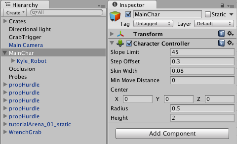 MainChar GameObject с компонентом Character Controller.