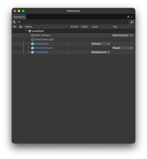Включена новая настройка окна Hierarchy. Окно Hierarchy имеет столбцы с дополнительной информацией об объектах в сцене.