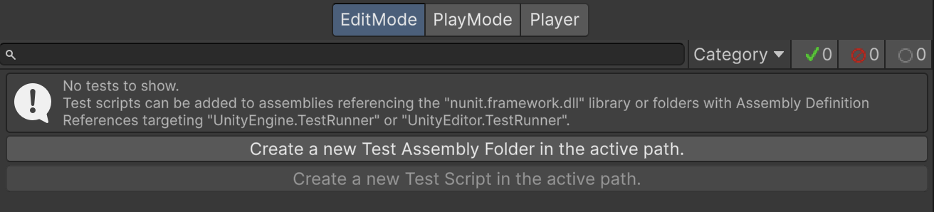 Окно Test Runner с выбранной вкладкой EditMode.