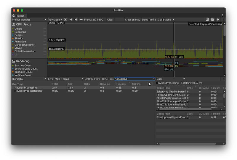 CPU Использование Profiler со значением 2 в столбце Вызовы