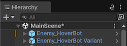 Враг HoverBot префаб, и вариант этого префаб, просмотренный в окне Hierarchy.