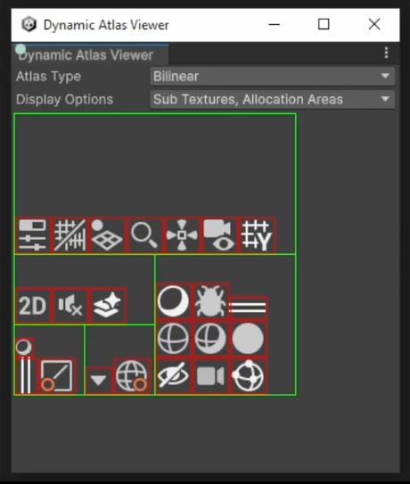 Используйте просмотрщик динамических атласов в Frame Debugger.