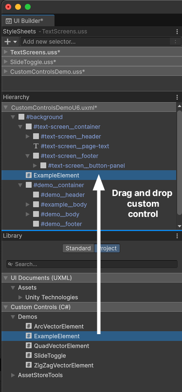 Настраиваемые элементы управления появляются в библиотеке UI Builder.