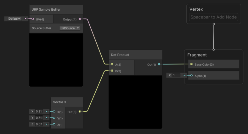 Серый полноэкран Shader Graph со всеми подключенными узлами.