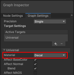Shader Graph с типом материала наклейки