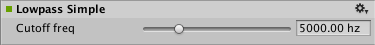 AudioGroup Inspector отображает настраиваемое свойство Audio Low Pass Simple Effect.