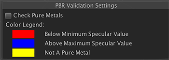 Настройки проверки PBR, когда в режиме Validate Metal Specular