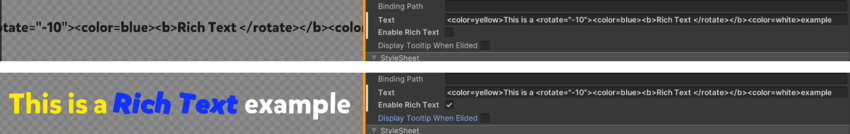 Включите богатые текстовые теги в UI Builder, чтобы теги изменяли свойства визуального текста.