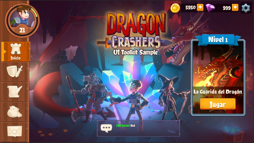 Пример испанской локализации в UI Toolkit Sample — Dragon Crashers