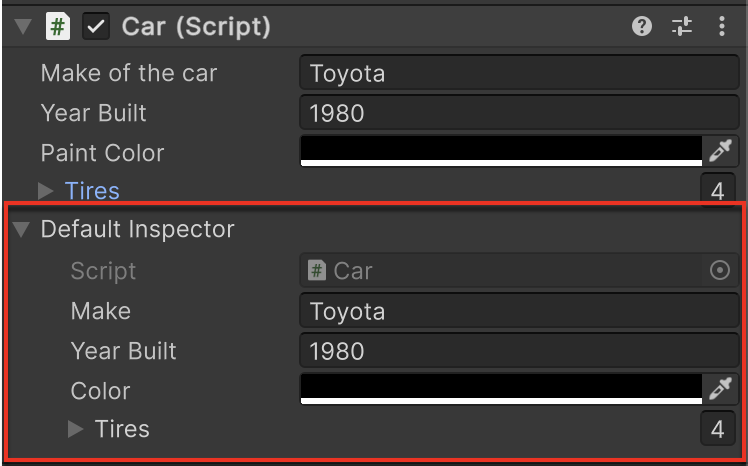 Inspector с по умолчанию Inspector