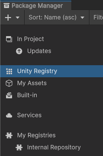 Выберите Unity Реестр или Мои реестры