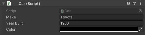 По умолчанию Inspector для объекта Car