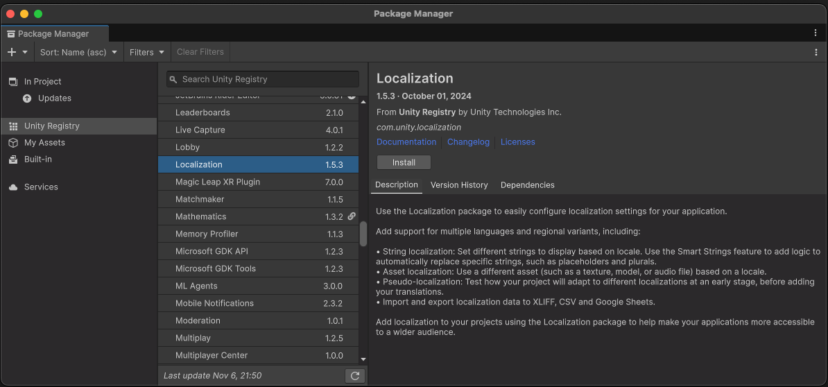 Установите пакет локализации из Package Manager.