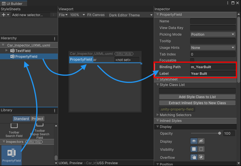 Добавить поле свойства в UI Builder