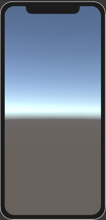 iPhone XS накладка, показывая Unity по умолчанию skybox заполнения области iPhone XS экрана, где вы можете нажать