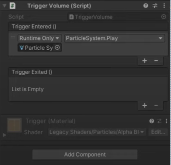 Настройка обратных вызовов для событий Trigger Entered и Trigger Exited в окне Inspector