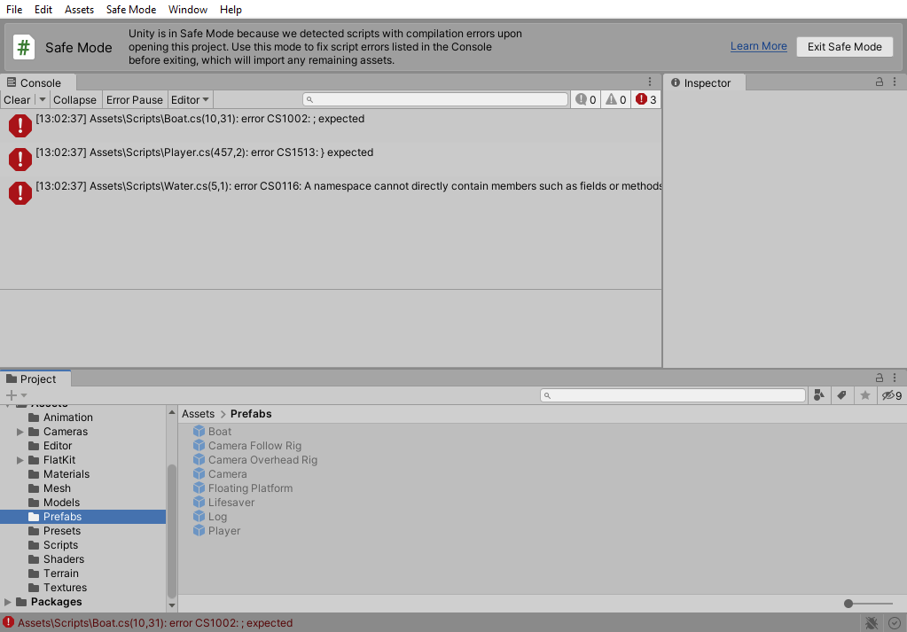Unity Editor в безопасном режиме
