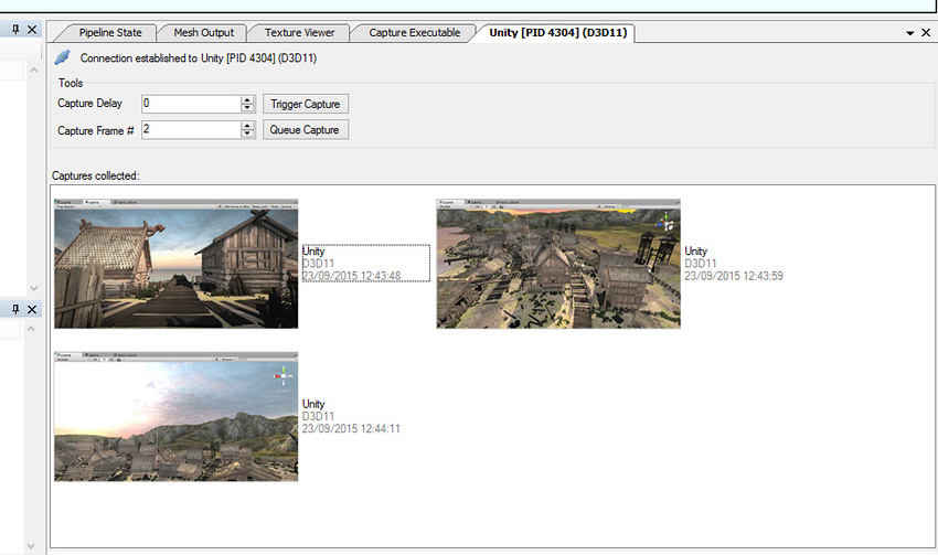 Список кадров в RenderDoc